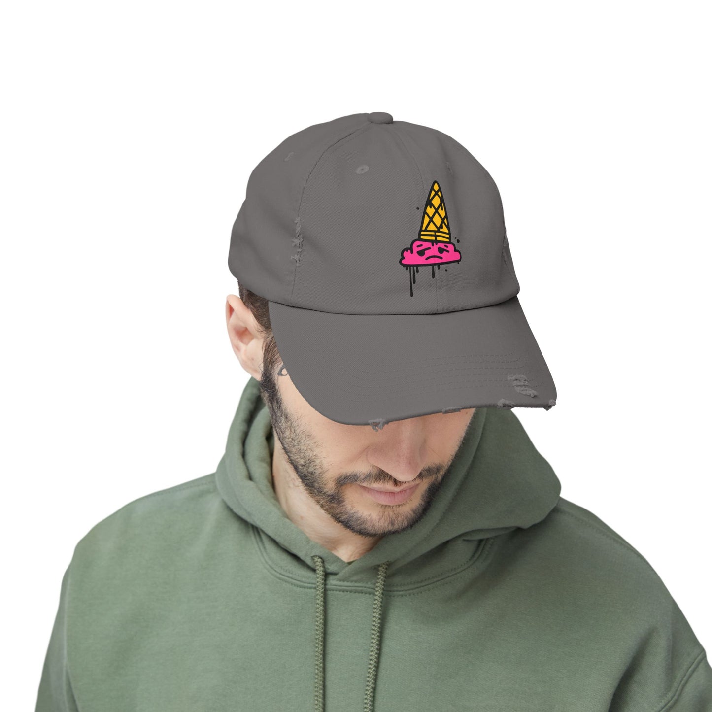 Ice Cream Melt Distressed Cotton Twill Dad Hat – Playful Style, Everyday Comfort