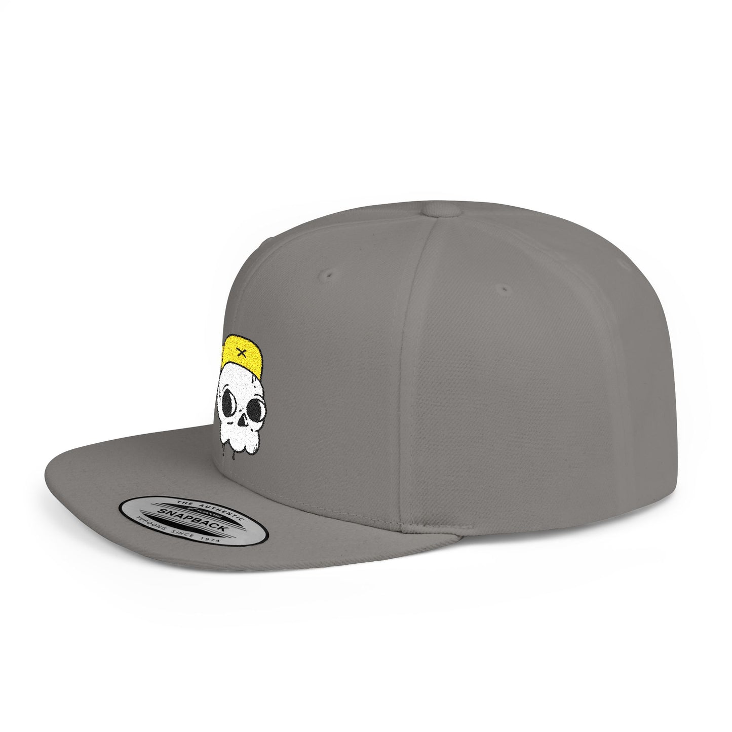 Flat Bill Snapback Cap – Skull with Yellow Cap Design