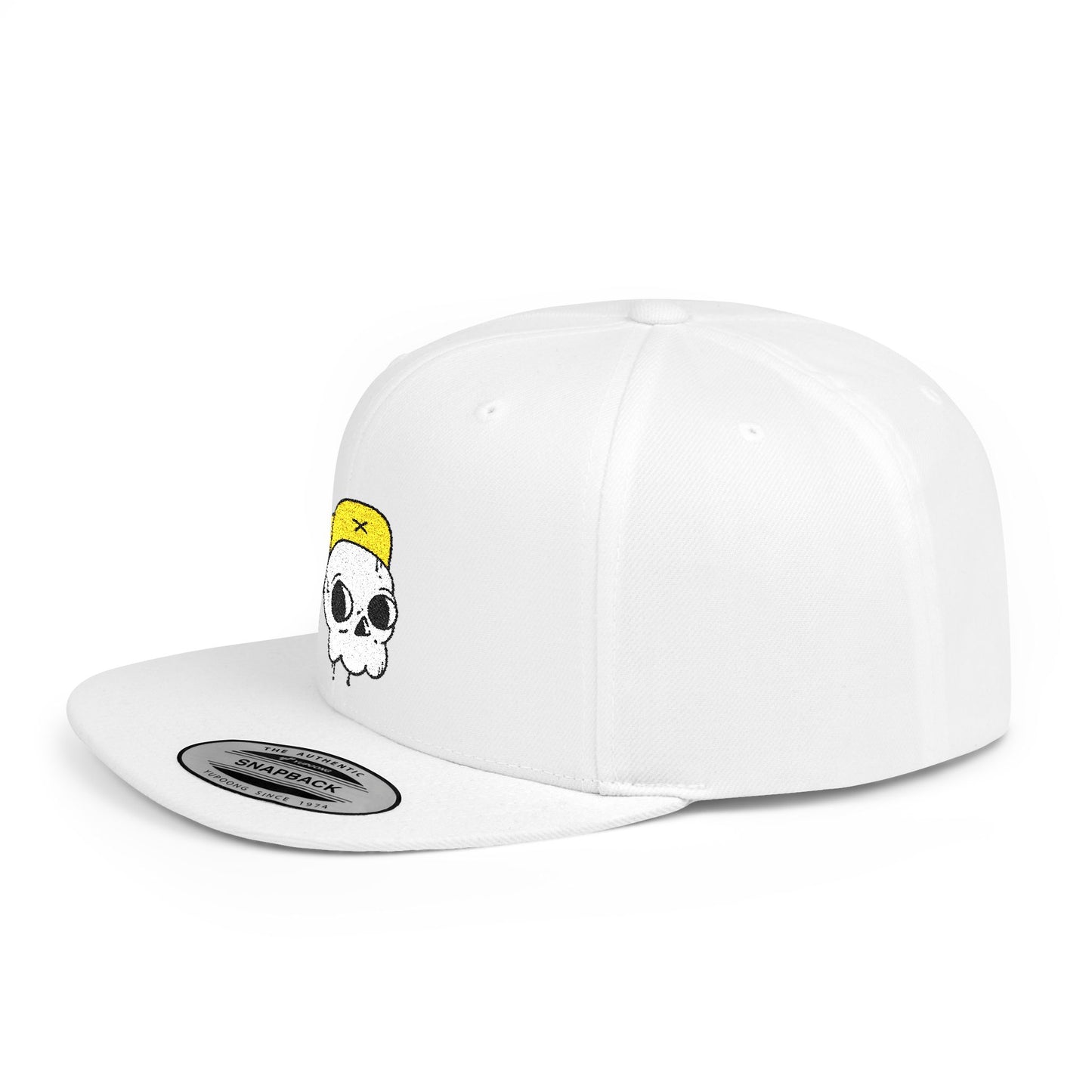 Flat Bill Snapback Cap – Skull with Yellow Cap Design