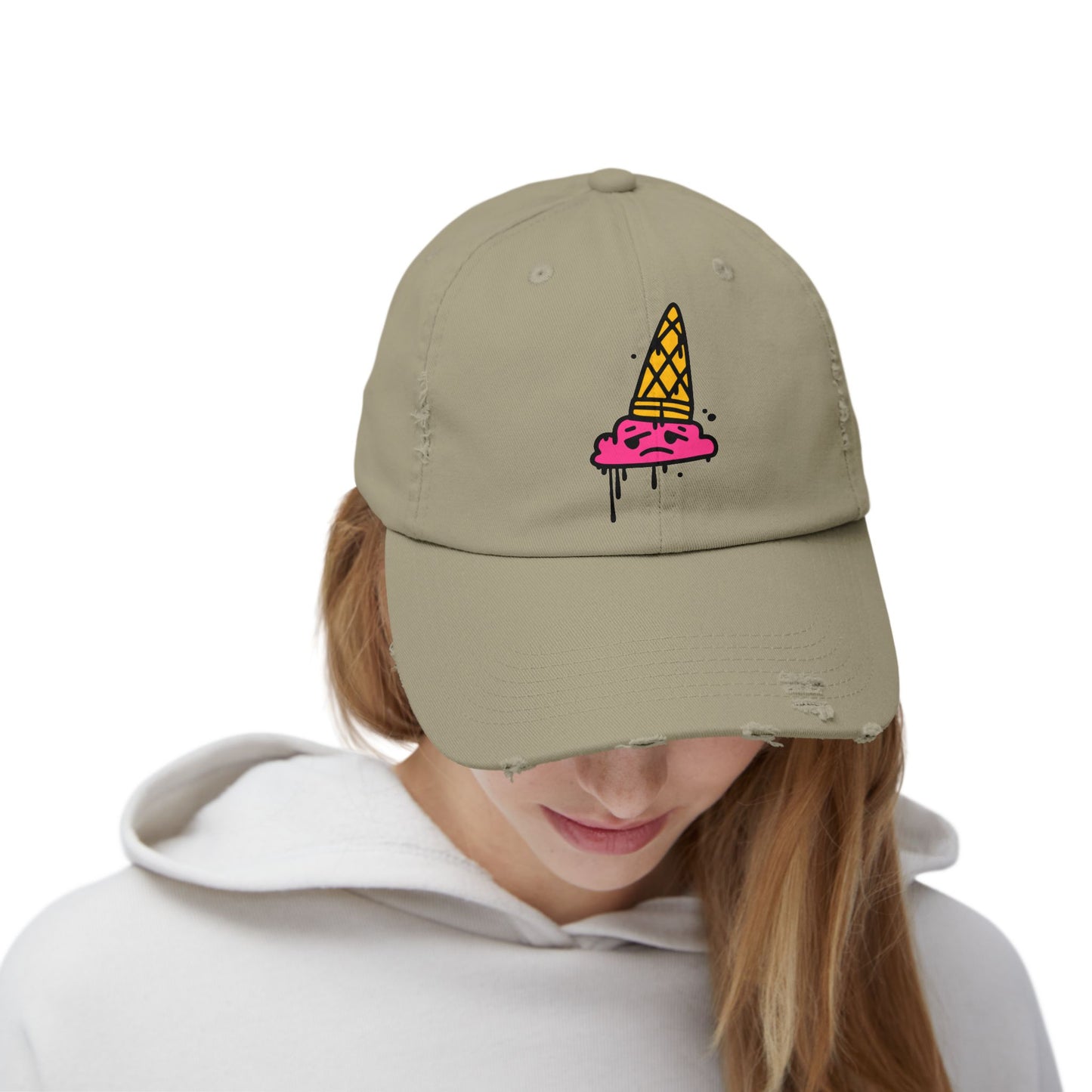 Ice Cream Melt Distressed Cotton Twill Dad Hat – Playful Style, Everyday Comfort