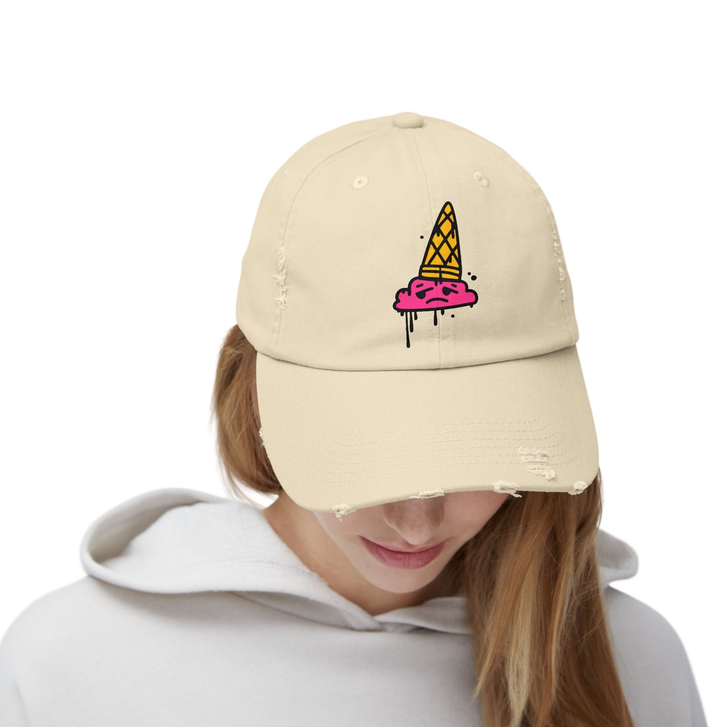 Ice Cream Melt Distressed Cotton Twill Dad Hat – Playful Style, Everyday Comfort
