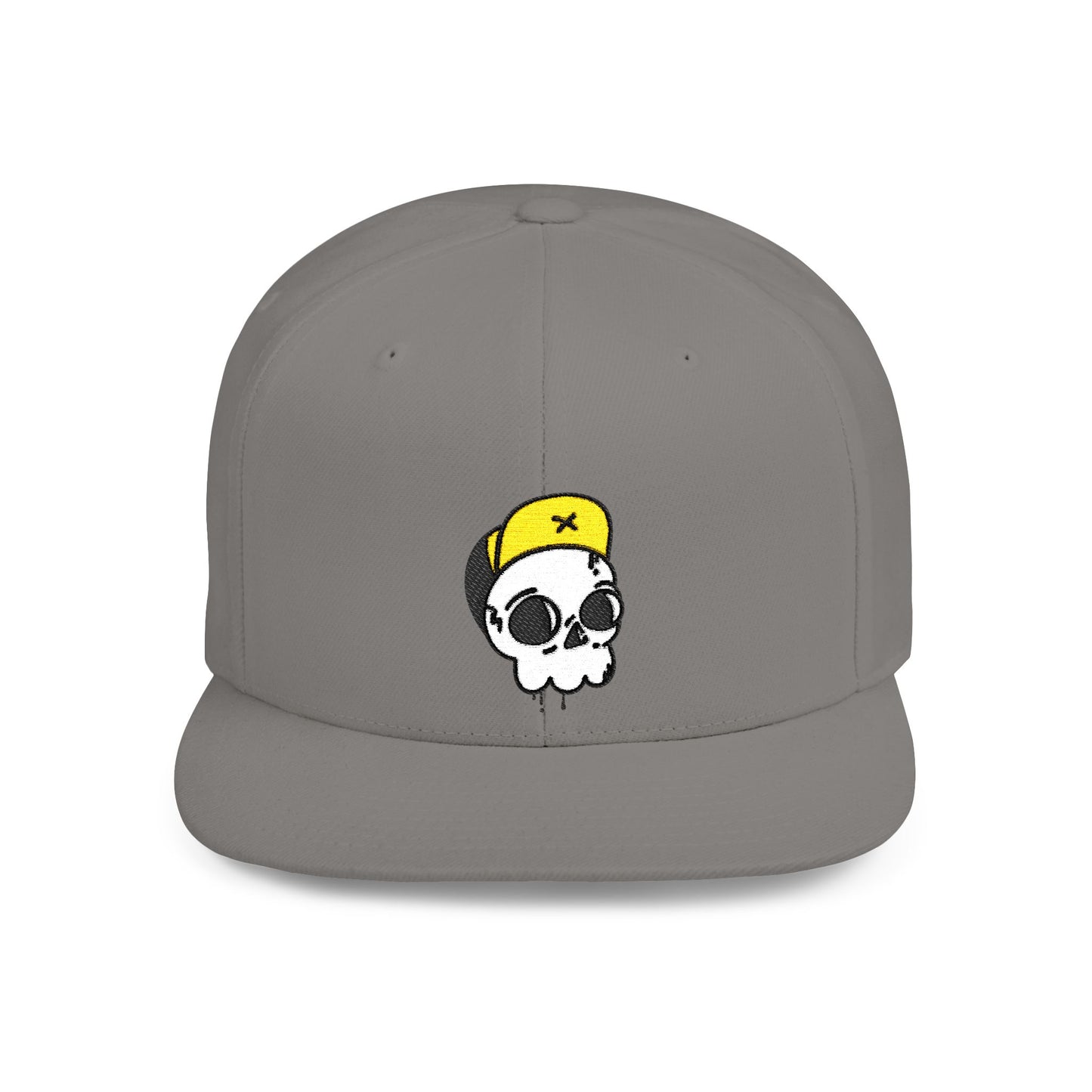 Flat Bill Snapback Cap – Skull with Yellow Cap Design