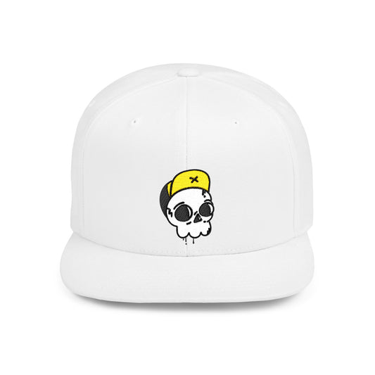 Flat Bill Snapback Cap – Skull with Yellow Cap Design